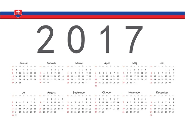 Eslovaca 2017 ano vetor calendário — Vetor de Stock