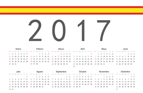 Spagnolo 2017 anno vettoriale calendario — Vettoriale Stock