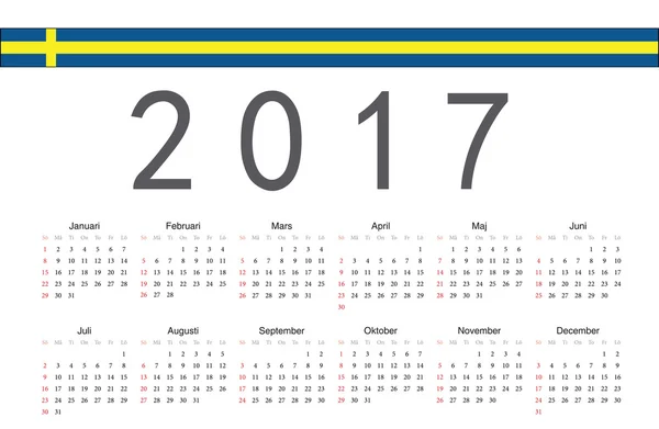 Sueco 2017 ano vetor calendário — Vetor de Stock