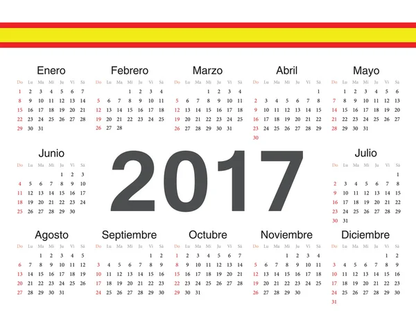 Vektör İspanyol daire takvim 2017 — Stok Vektör