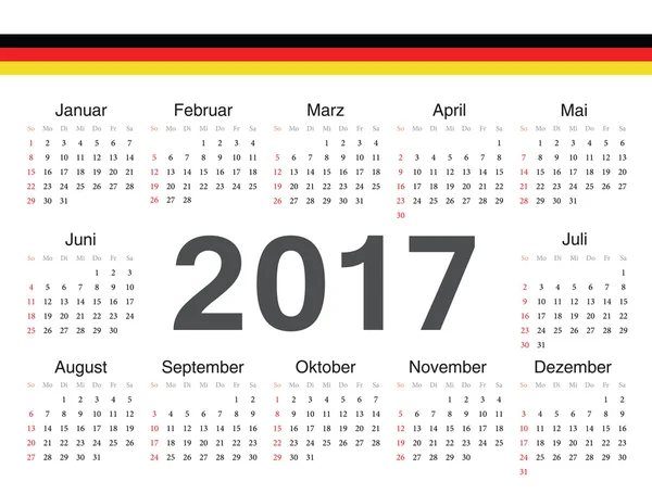 Vector calendario círculo alemán 2017 — Vector de stock