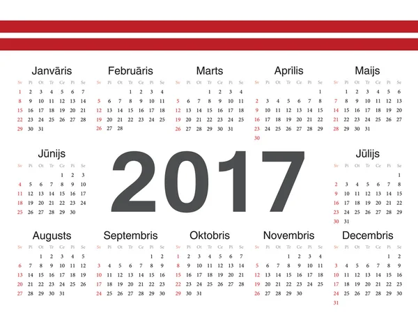 Vetor calendário círculo letão 2017 — Vetor de Stock