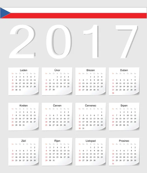 Calendario checo 2017 — Vector de stock