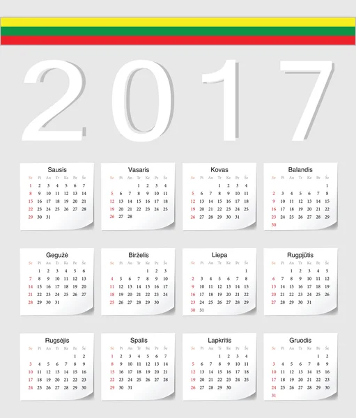 Lituano 2017 calendário —  Vetores de Stock
