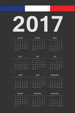Fransızca 2017 yılı vektör takvimi siyah