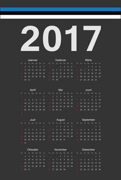 Estonio negro 2017 año vector calendario — Archivo Imágenes Vectoriales