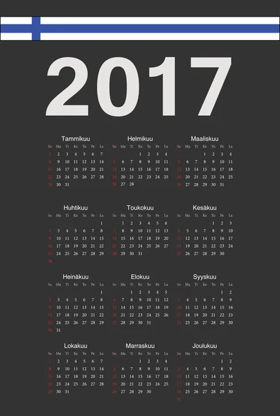 Finlandés negro 2017 año vector calendario — Archivo Imágenes Vectoriales