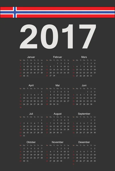 Norueguês preto 2017 ano vetor calendário — Vetor de Stock