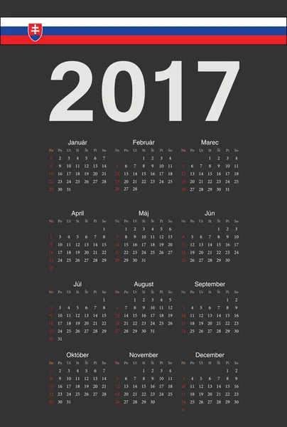 Σλοβακική μαύρο έτος 2017 διάνυσμα ημερολόγιο — Διανυσματικό Αρχείο