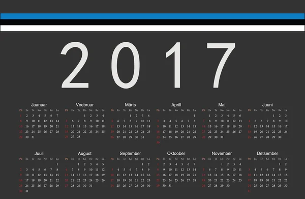 Estoński czarny rok 2017 wektor kalendarza — Wektor stockowy