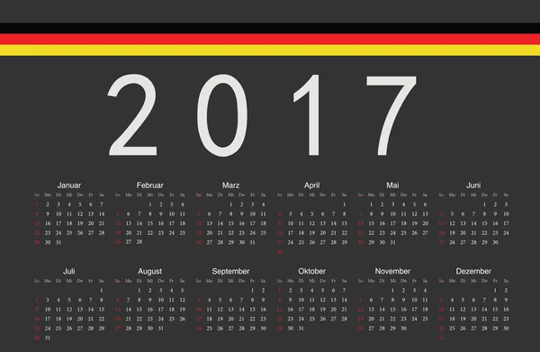 German black 2017 year vector calendar — Stock Vector