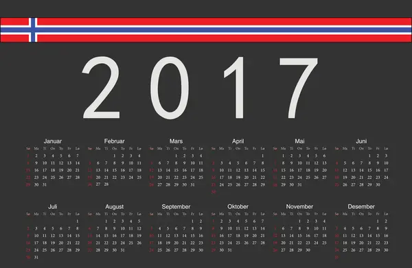 Norska black 2017 år vektor kalender — Stock vektor