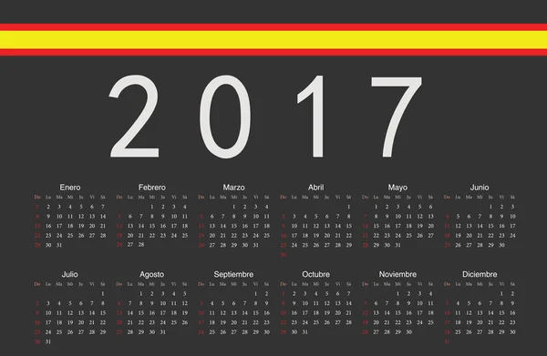 Español negro 2017 año vector calendario — Archivo Imágenes Vectoriales