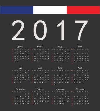 Kare siyah Fransız 2017 yılı vektör takvimi