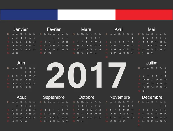 Vector czarne kółko francuski kalendarz 2017 — Wektor stockowy