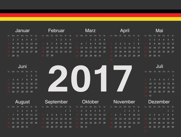 Vetor preto calendário círculo alemão 2017 — Vetor de Stock