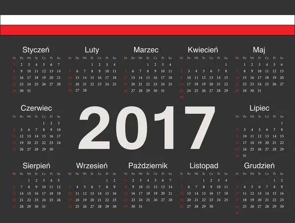 Vektor černý kruh polský kalendář 2017 — Stockový vektor