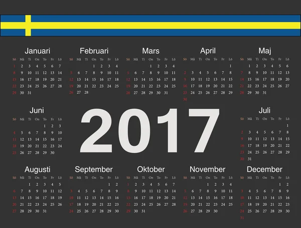 Vector negro calendario círculo sueco 2017 — Vector de stock
