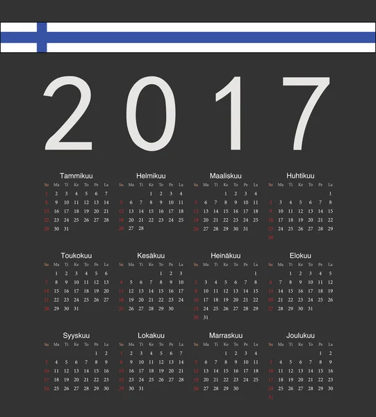 Quadratische schwarze finnische Jahresvektorkalender 2017 — Stockvektor