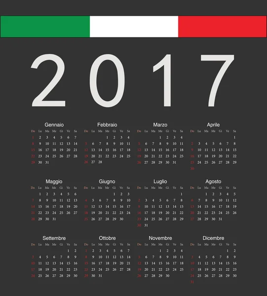 Quadratischer schwarzer italienischer Jahresvektorkalender 2017 — Stockvektor