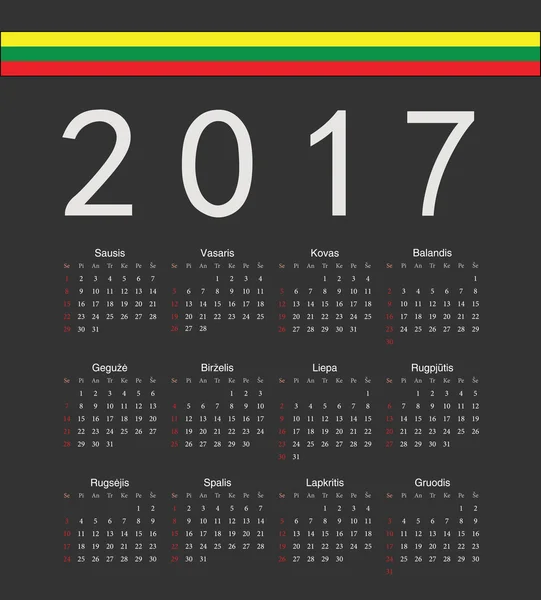 Carré noir Lithuanien 2017 année vecteur calendrier — Image vectorielle