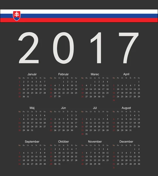 Cuadrado negro eslovaco 2017 año vector calendario — Vector de stock