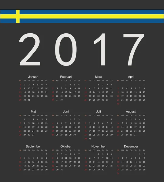 Fyrkantig svart svenska 2017 år vektor kalender — Stock vektor