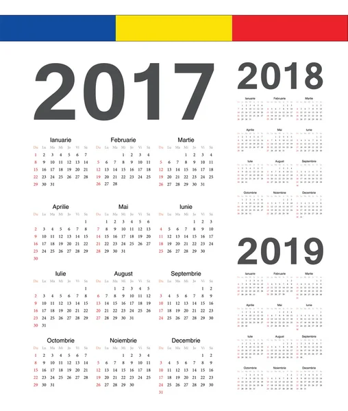Set de calendarios vectoriales rumanos 2017, 2018, 2019 — Archivo Imágenes Vectoriales