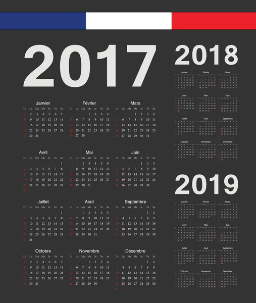 Набор векторных календарей 2017, 2018, 2019 годов — стоковый вектор
