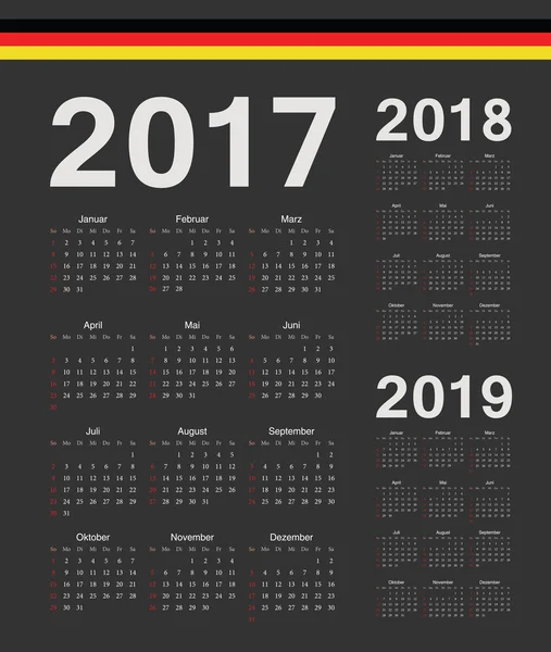 Set of German 2017, 2018, 2019 year vector calendars — Stock Vector