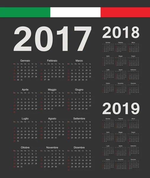 Set de calendarios vectoriales italianos 2017, 2018, 2019 — Vector de stock