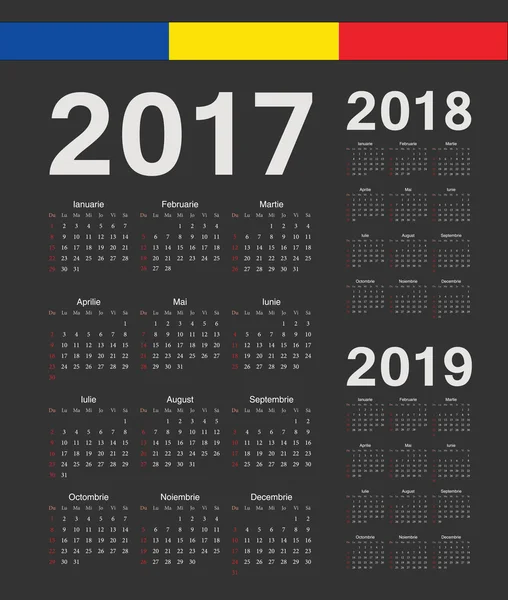 Sada černých Rumunština 2017, 2018, 2019 rok vektor kalendáře — Stockový vektor