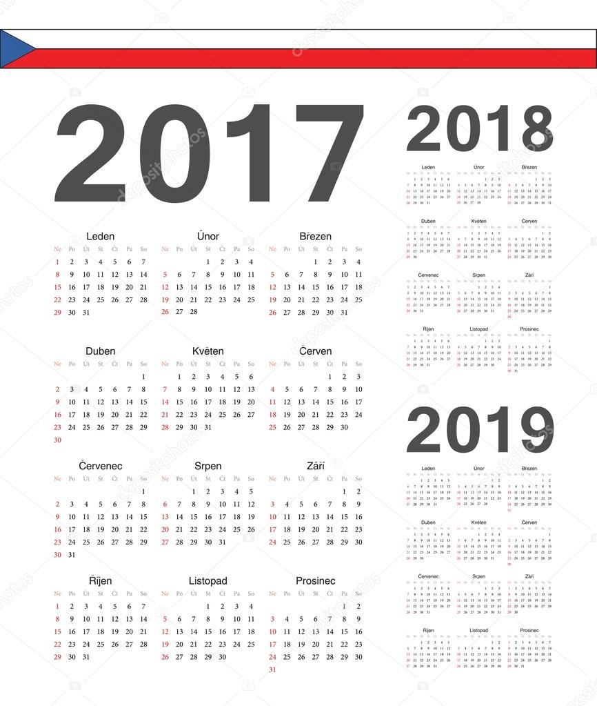 Set of Czech 2017, 2018, 2019 year vector calendars