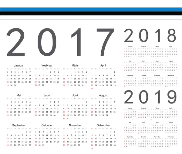 Set di calendari vettoriali estoni 2017, 2018, 2019 — Vettoriale Stock
