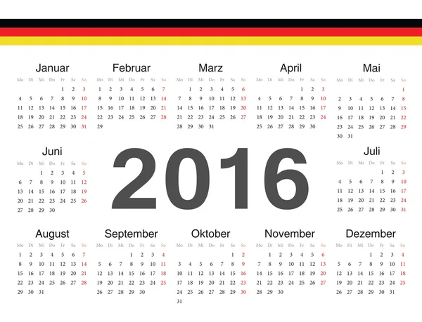 Calendrier vectoriel cercle allemand 2016 — Image vectorielle