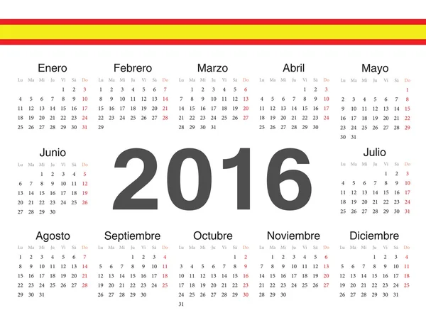 Calendario del cerchio vettoriale spagnolo 2016 — Vettoriale Stock