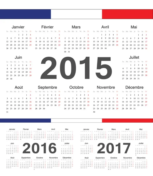 Calendario francés Vecto 2015, 2016, 2107 — Vector de stock