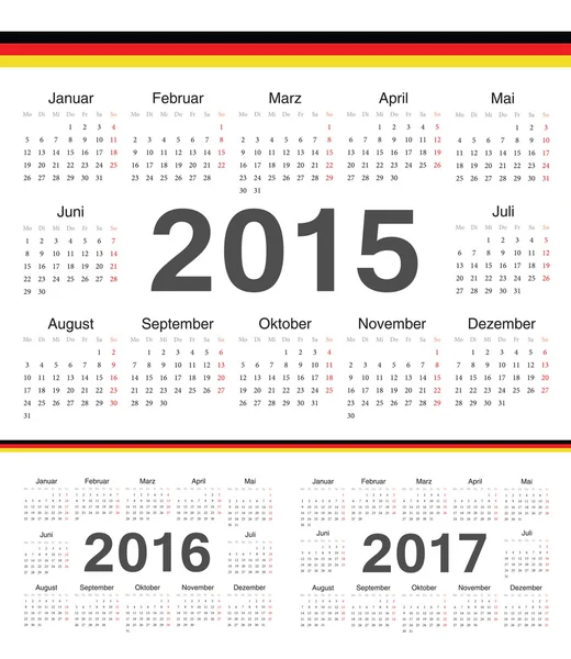 Vetor calendários círculo alemão 2015, 2016, 2017 — Wektor stockowy