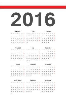 Lehçe 2016 yılı vektör takvimi