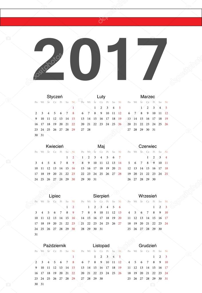 Polish 2017 year vector calendar