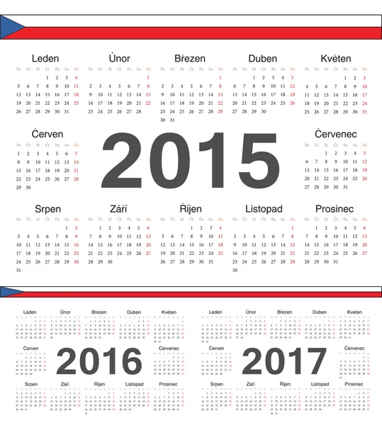 Vektor Tschechischer Kreiskalender 2015, 2016, 2017 — Stockvektor