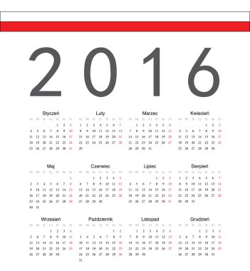 Basit Lehçe 2016 yılı vektör takvimi