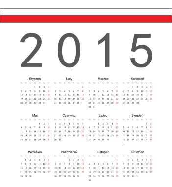 Basit Lehçe 2015 yılı vektör takvimi