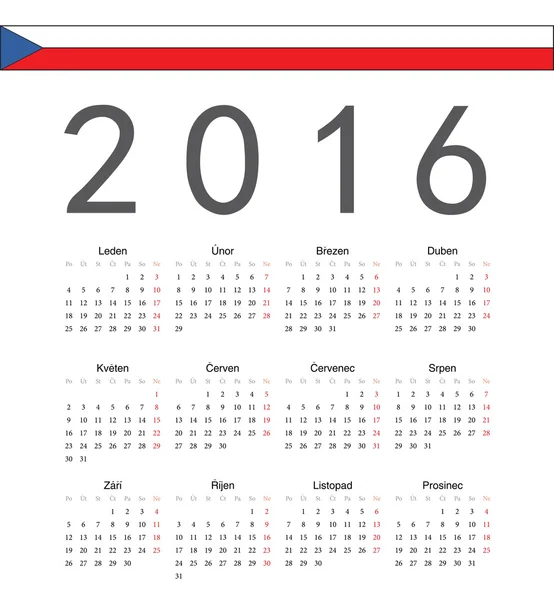 Semplice ceco 2016 anno vettoriale calendario — Vettoriale Stock