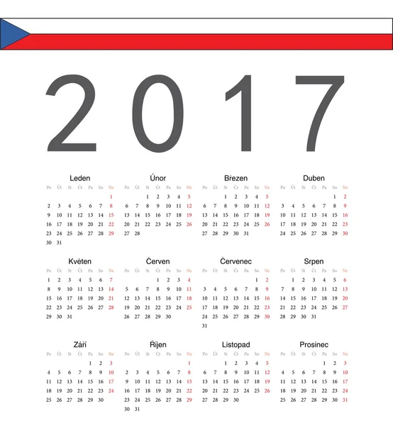 Simple Czech 2017 year vector calendar — Stock Vector