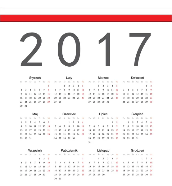 Enkla polska 2017 år vektor kalender — Stock vektor