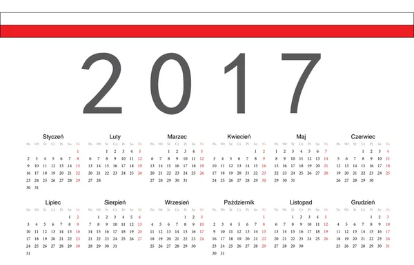 Calendrier vectoriel polonais 2017 année — Image vectorielle