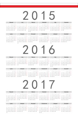 Polish 2015, 2016, 2017 year vector calendar clipart