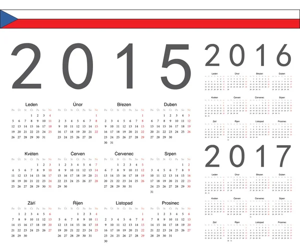 Set of Czech 2015, 2016, 2017 year vector calendars — Stock Vector