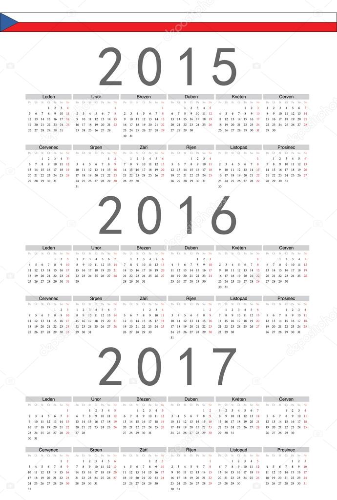 Czech 2015, 2016, 2017 year vector calendar